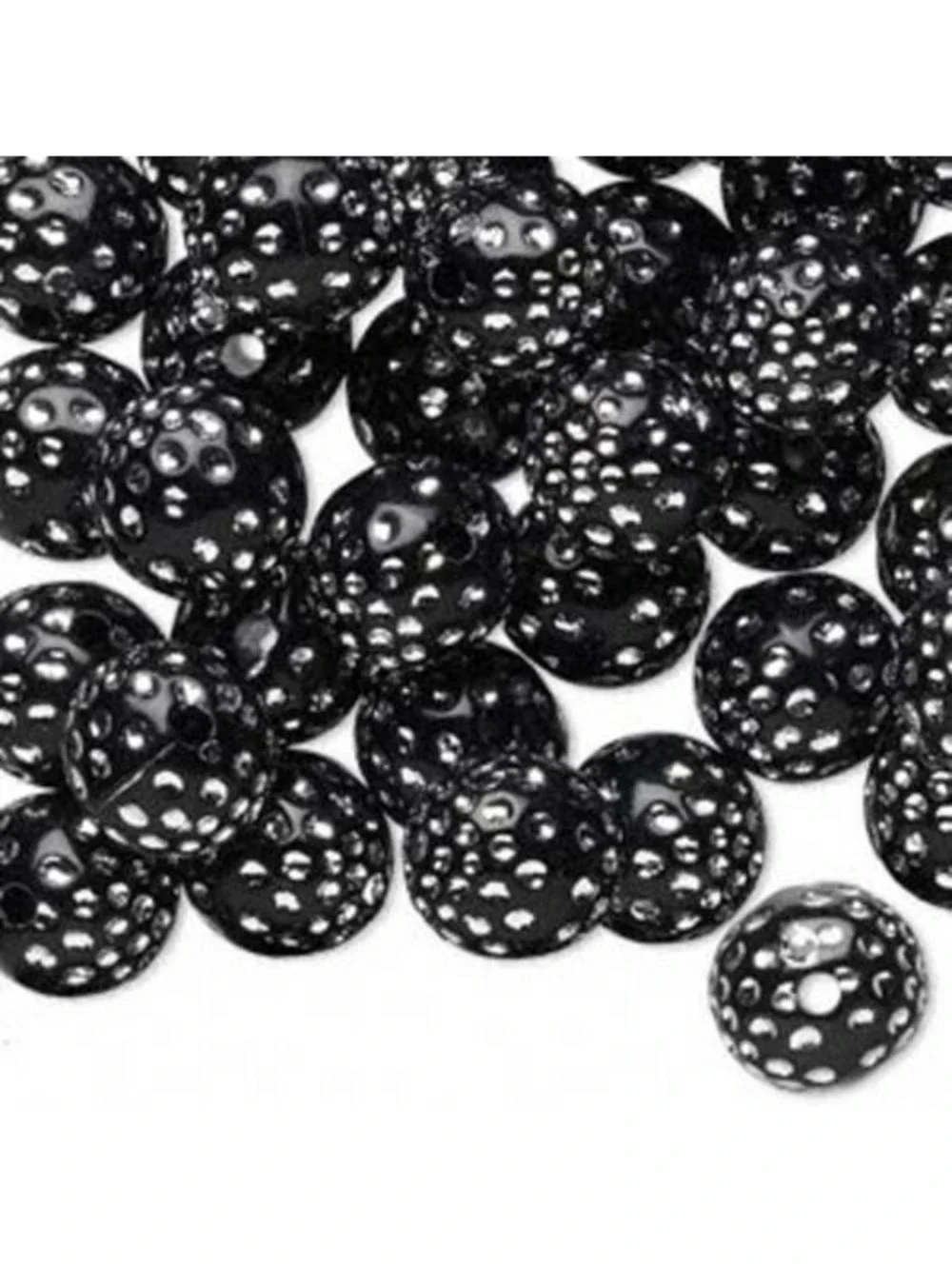20 Fun Retro Black & Silver Polka Dot 10mm Round Beads